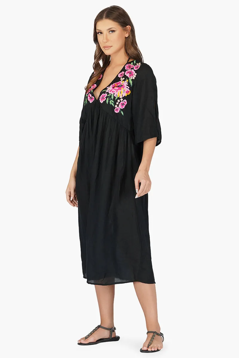 Mexican Floral Embroidered Viscose Dress