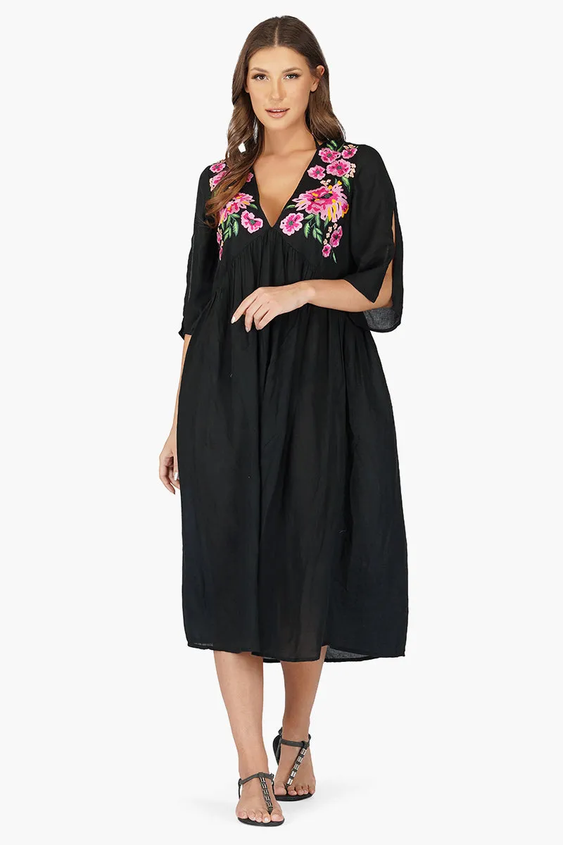 Mexican Floral Embroidered Viscose Dress