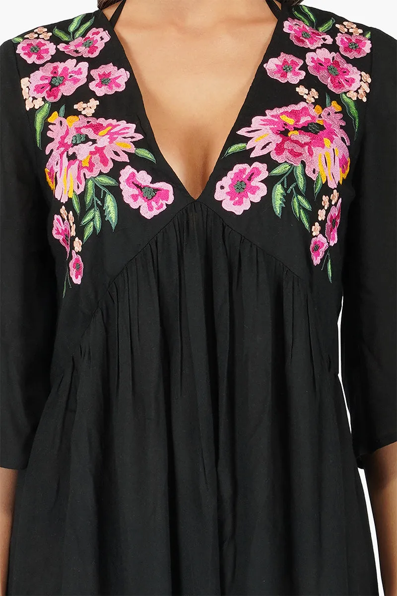 Mexican Floral Embroidered Viscose Dress