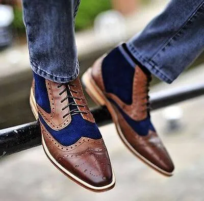 New Men blue and brown ankle boots ,Handmade Men two tone boots,  Men's casual boots