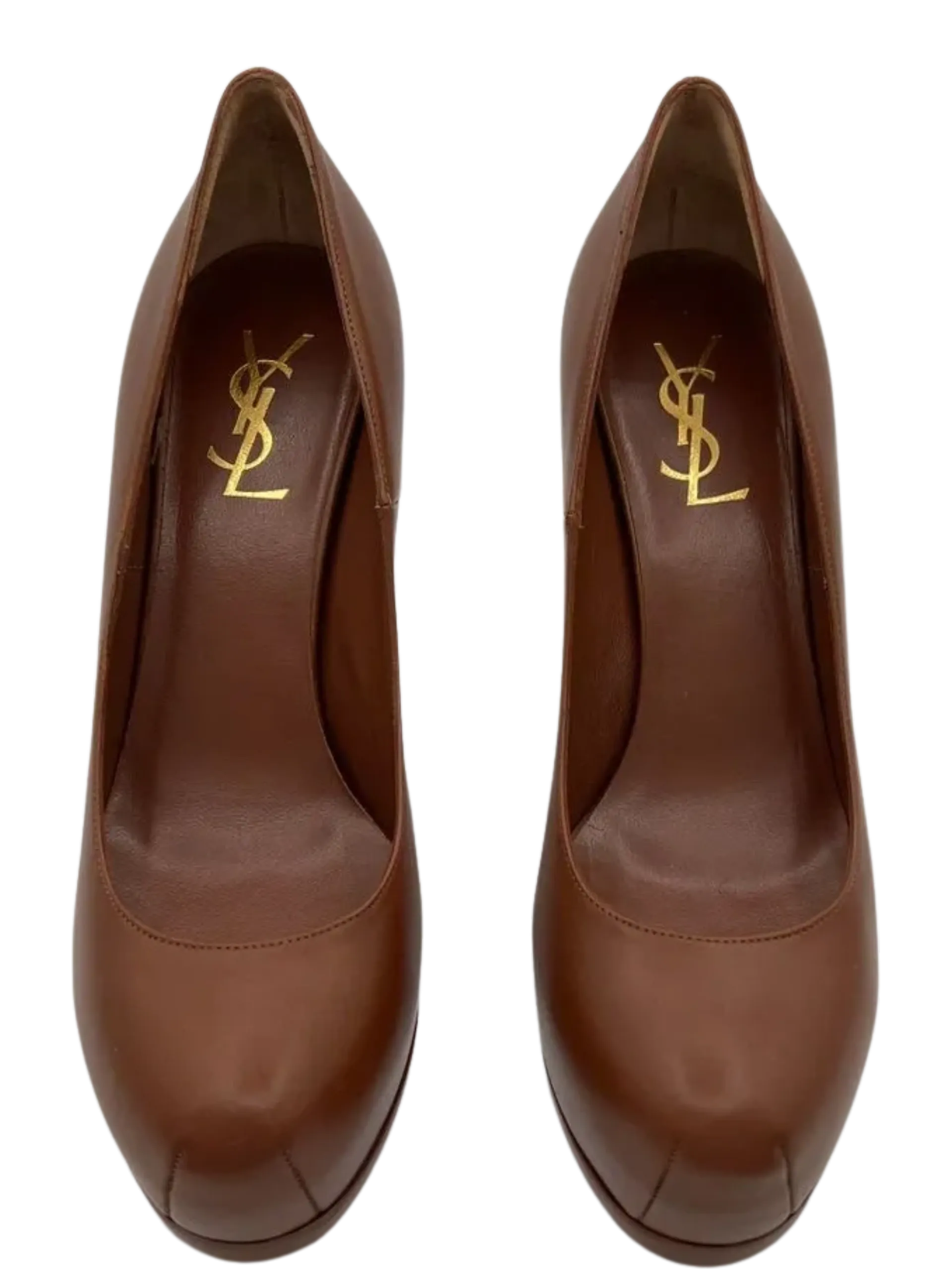 NEW YSL Cognac Leather Tribtoo Platform Heels