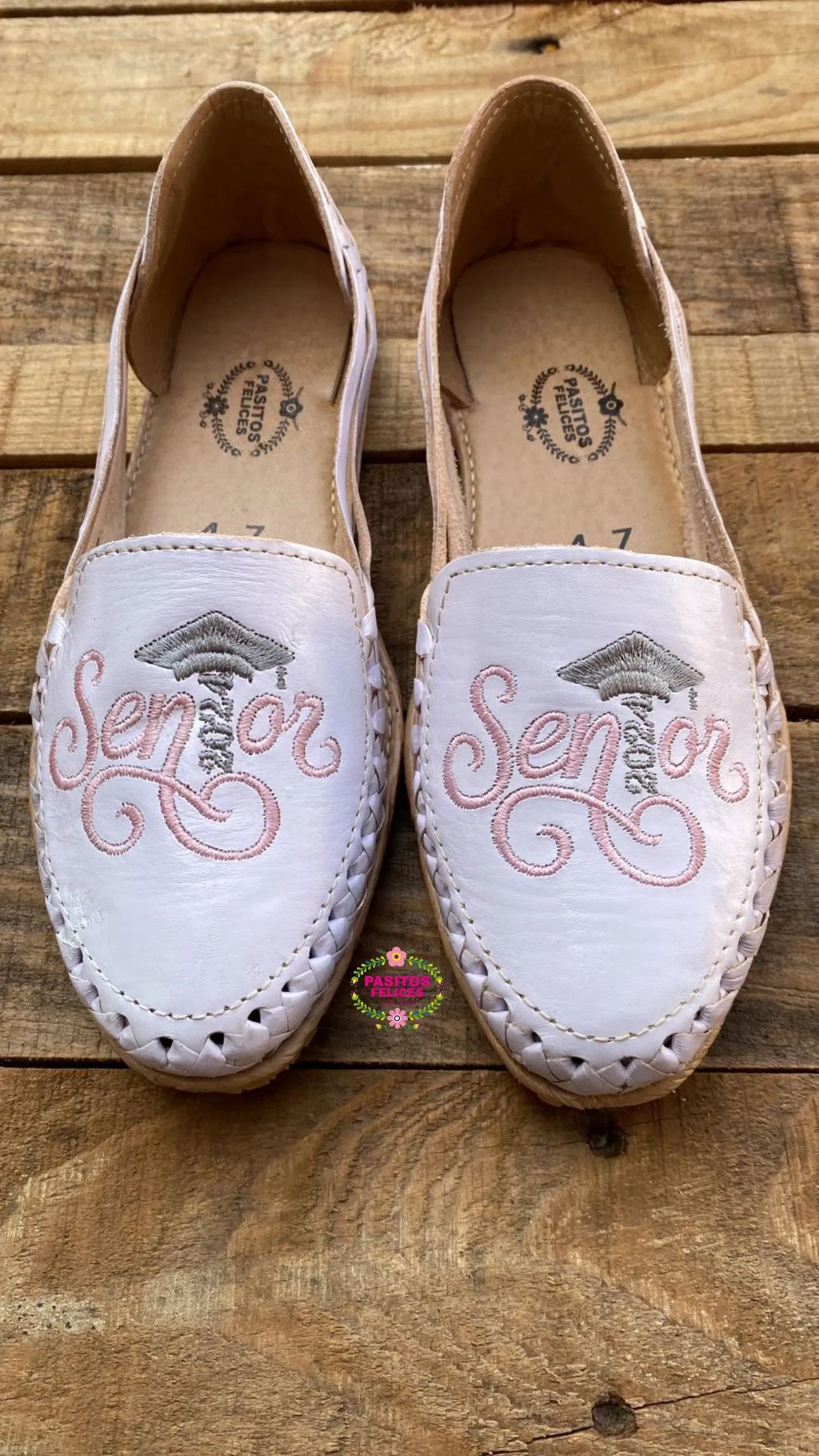 Pink Senior Gray- Embroidered Flats