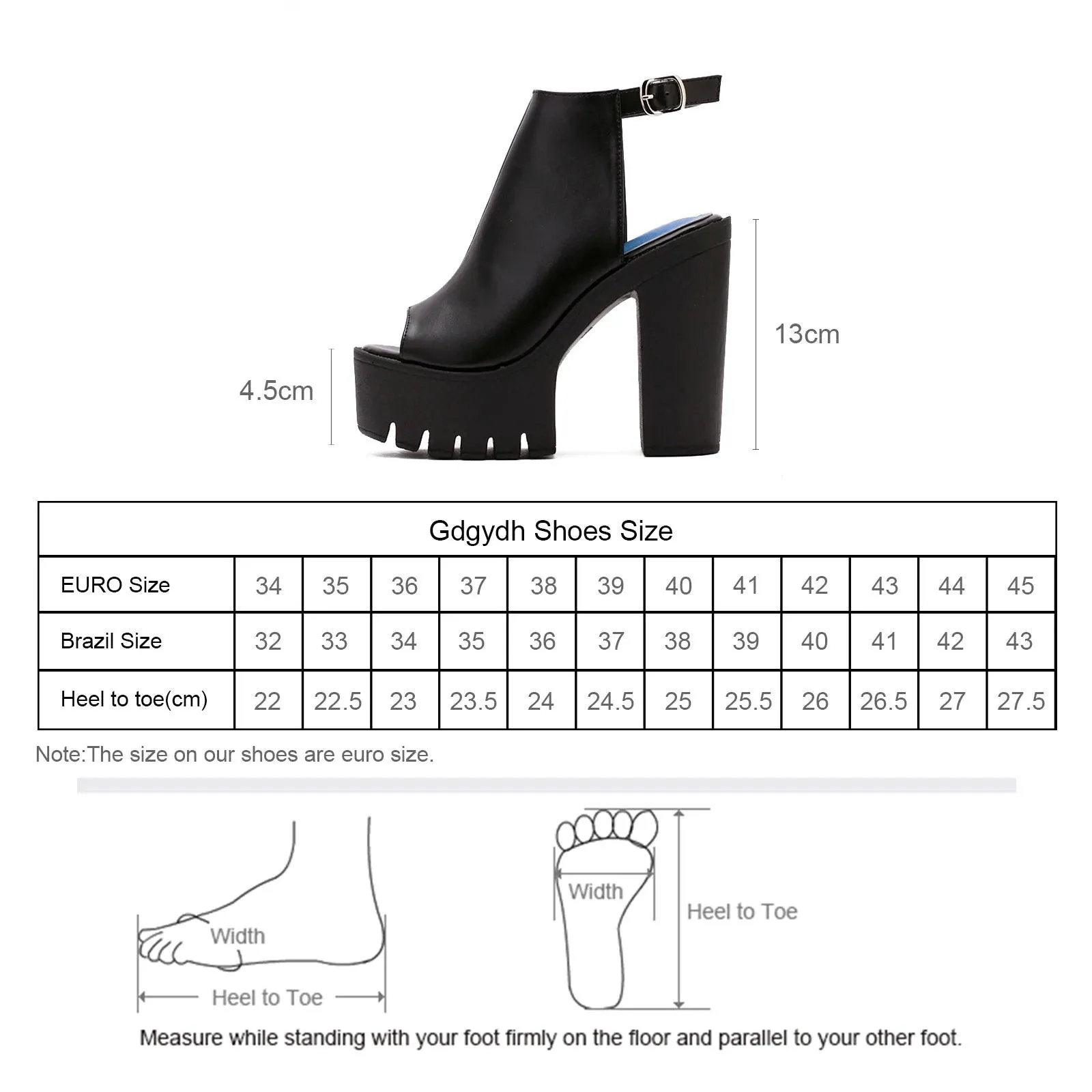 Platform Block High Heels Black Peep Toe Slingbacks