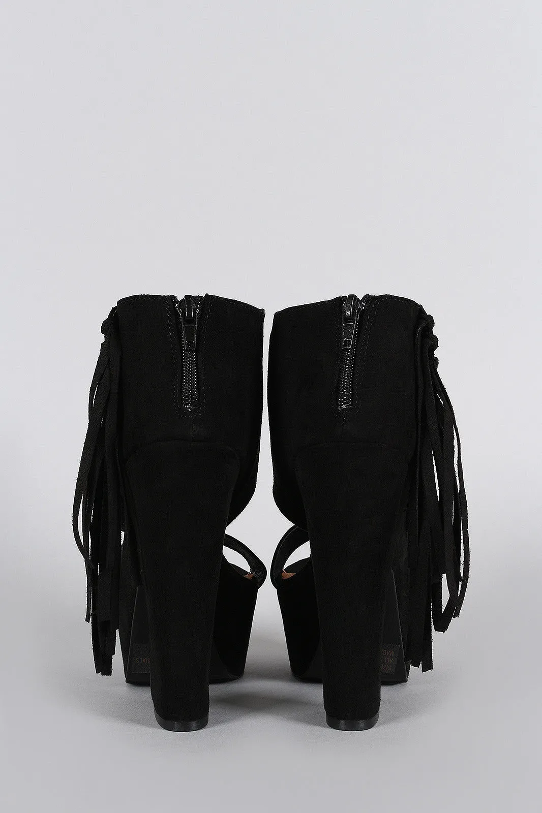 Qupid Suede Side Fringe Peep Toe Chunky Platform Heel