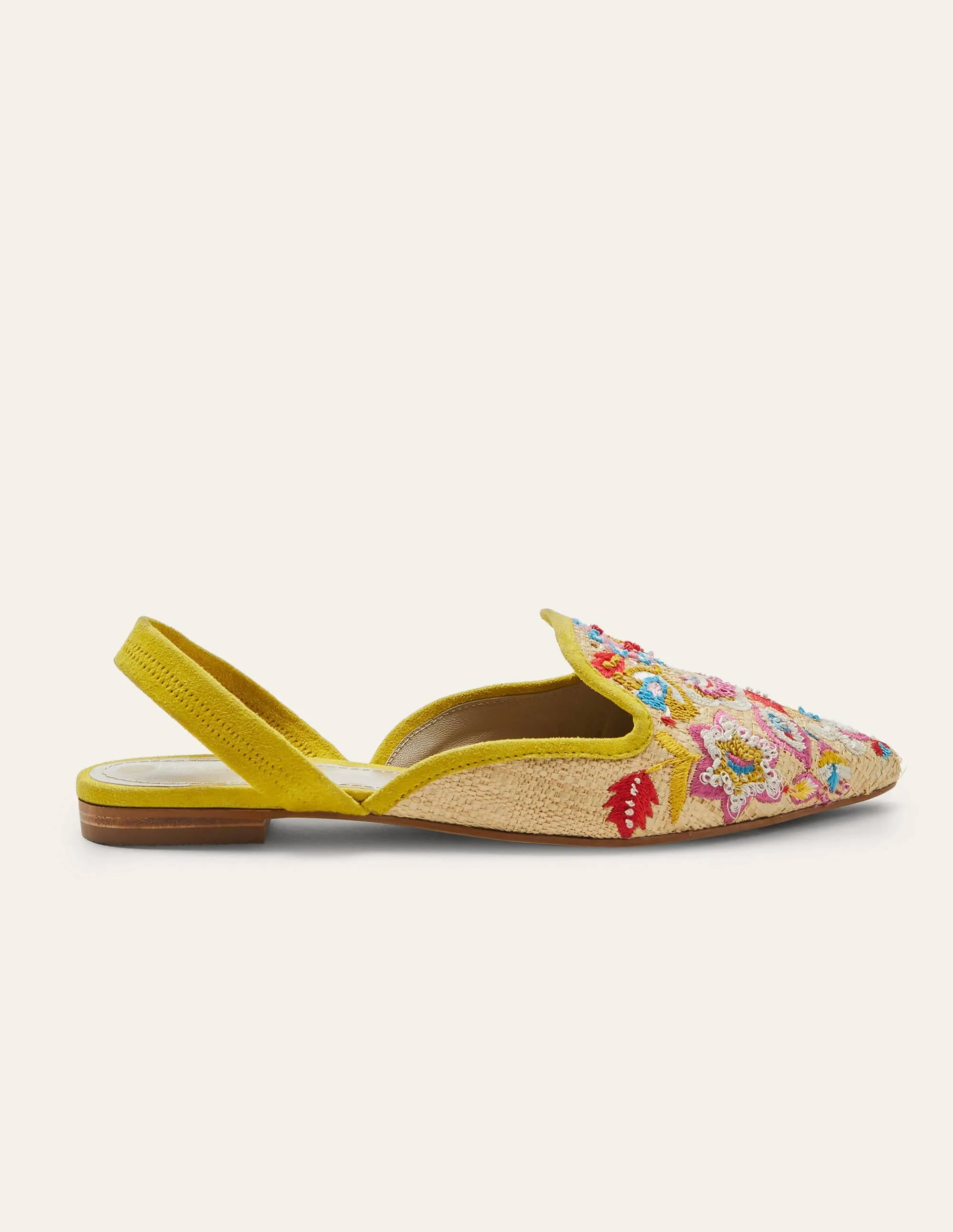 Raffia Embroidered Flats-Natural