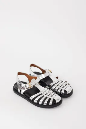 Silver Leather Mirrored Fisherman Sandal