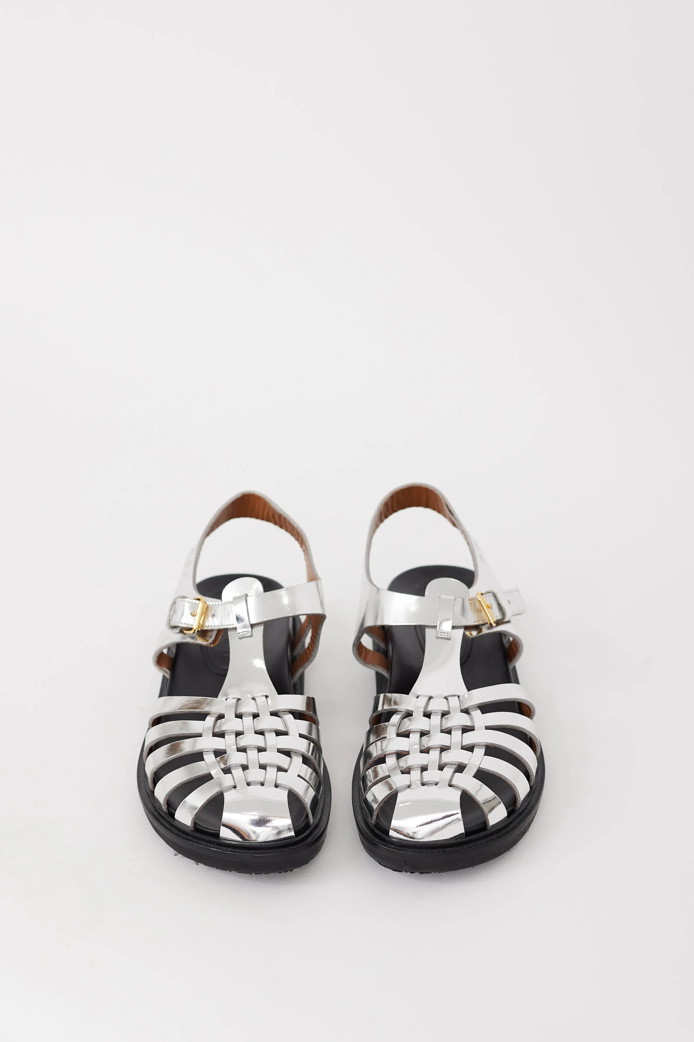 Silver Leather Mirrored Fisherman Sandal