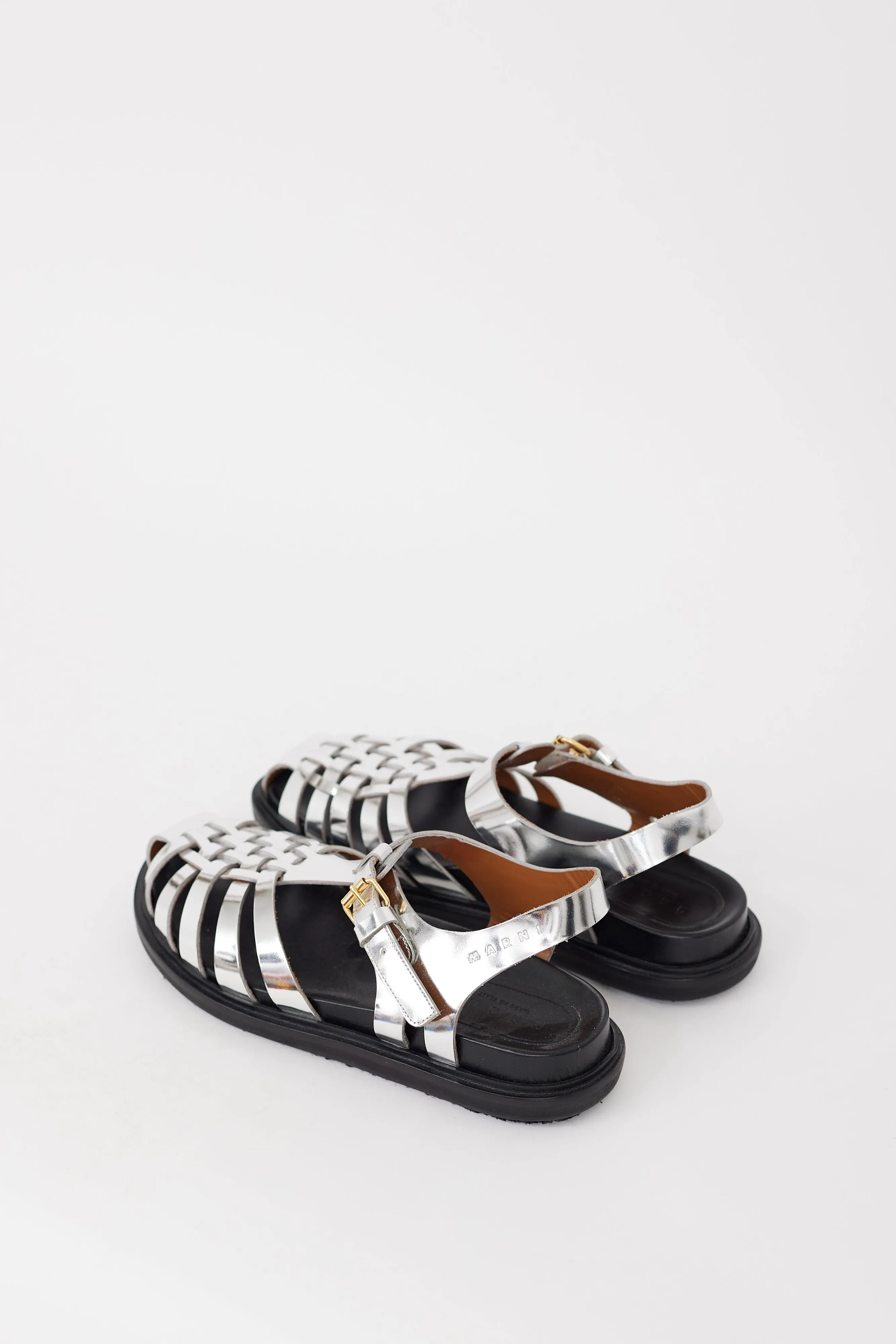 Silver Leather Mirrored Fisherman Sandal