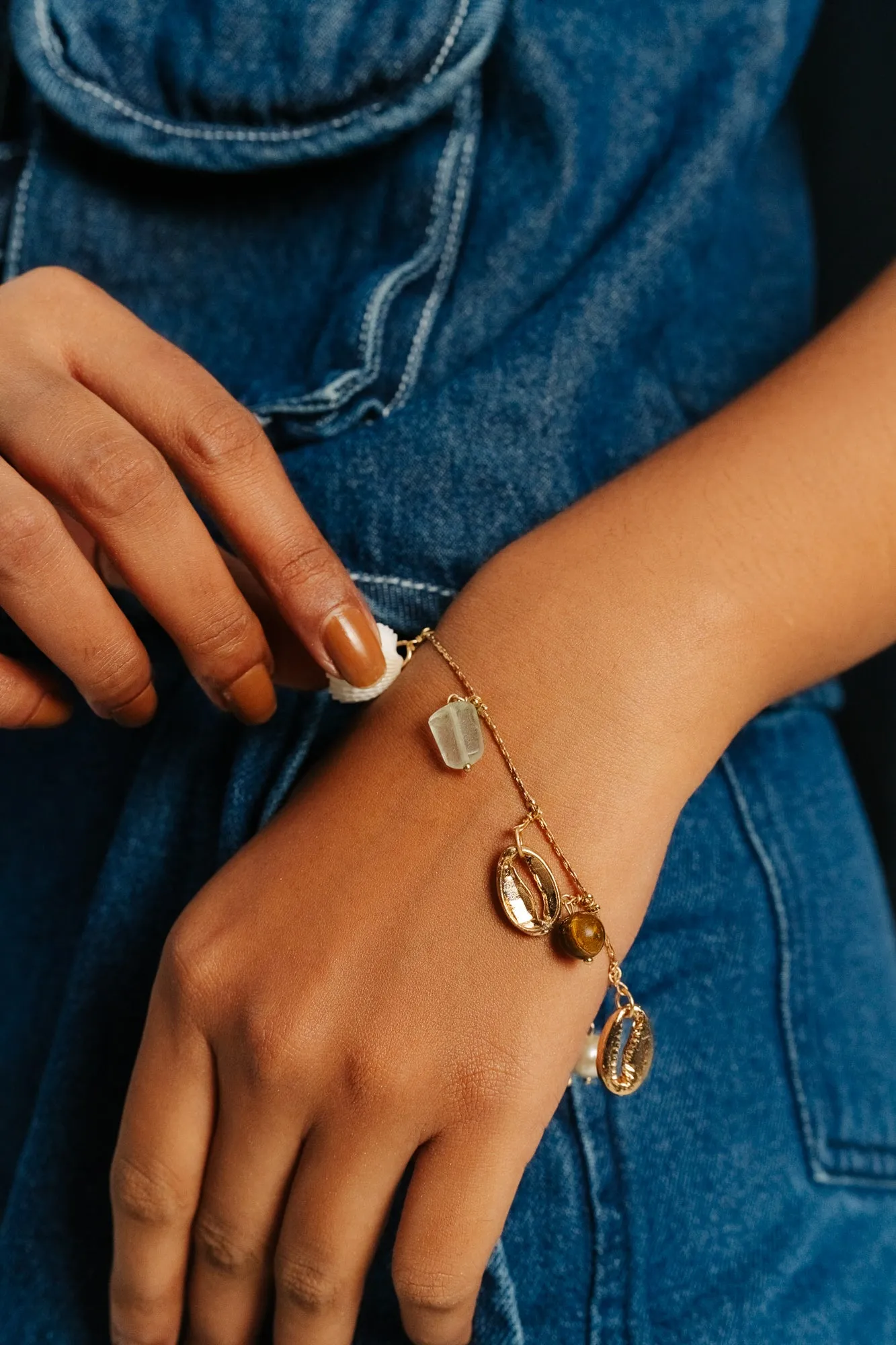 Stone Charm Bracelet With Semi-Precious Stones & Shell Pendants