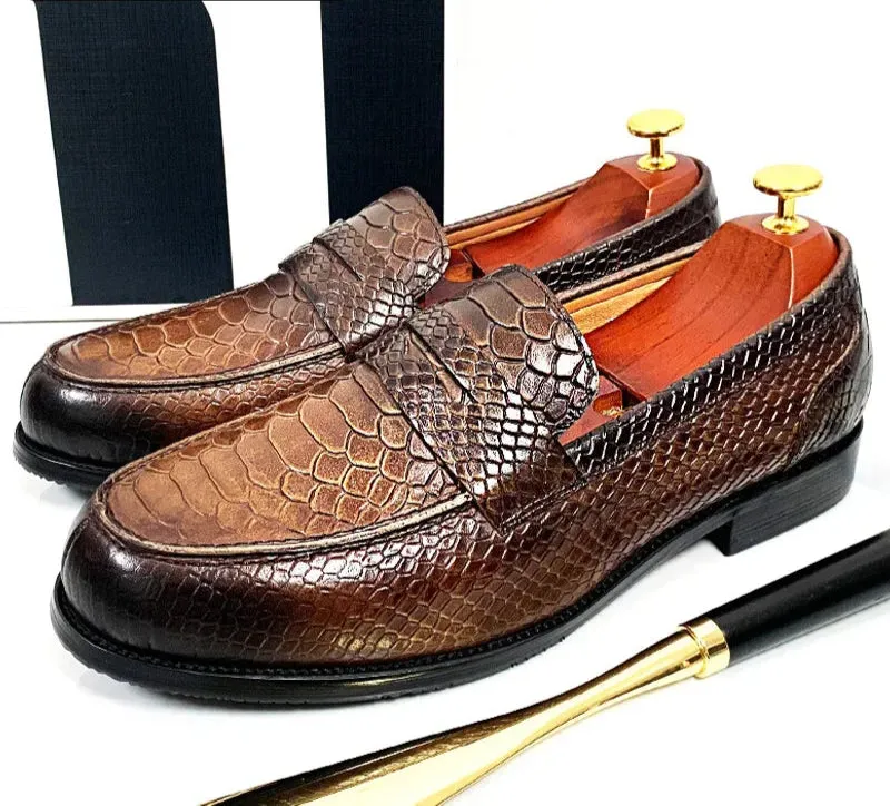 The cenu - Alligator print leather penny loafers for men