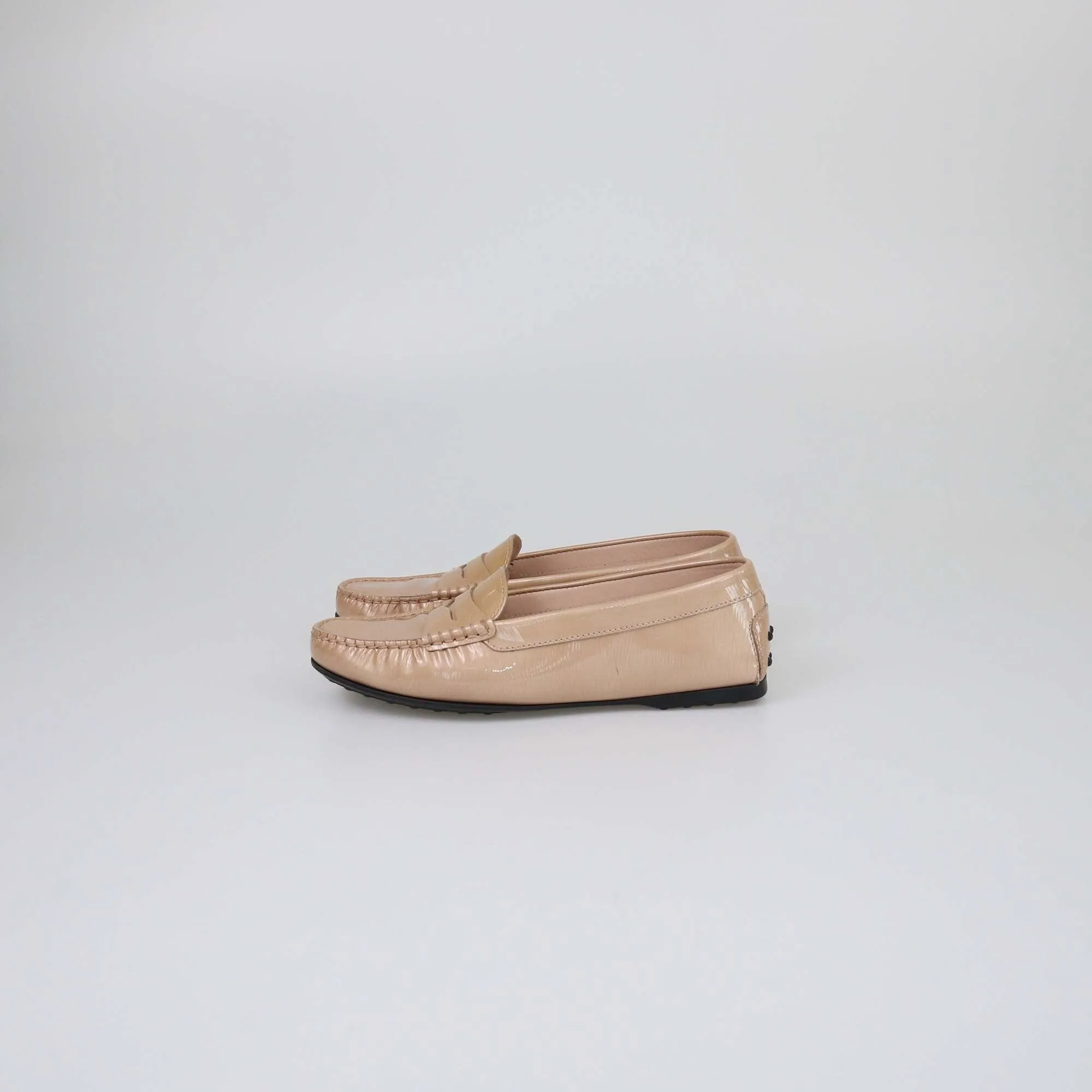 Tod's Beige Patent Gommino Driving Loafers