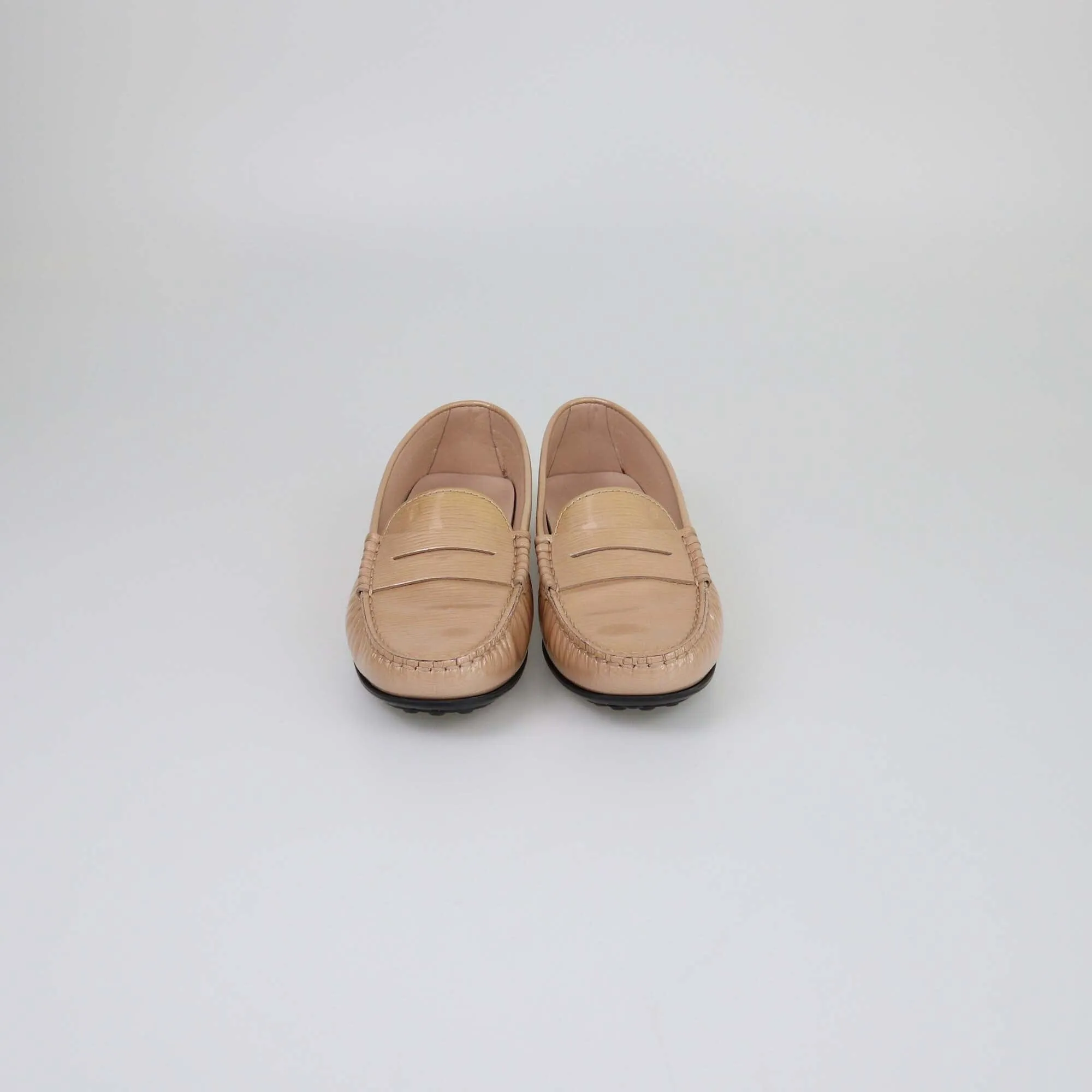 Tod's Beige Patent Gommino Driving Loafers