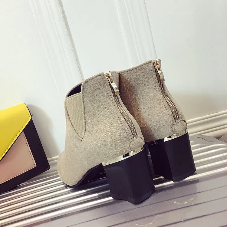 Women's Autumn/Winter PU Leather Square-Heeled Ankle Boots With Metal Decorations