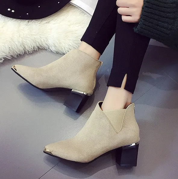 Women's Autumn/Winter PU Leather Square-Heeled Ankle Boots With Metal Decorations