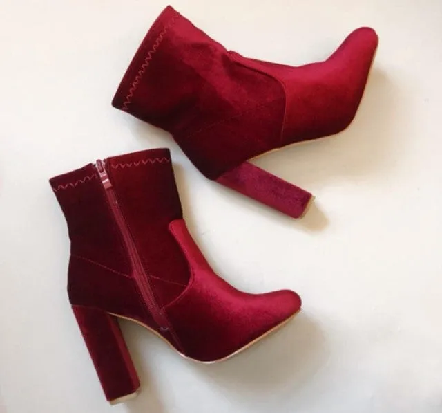 Women's Autumn/Winter Square-Heeled Velvet Ankle Boots