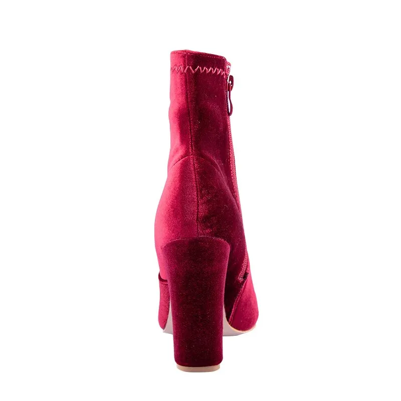 Women's Autumn/Winter Square-Heeled Velvet Ankle Boots