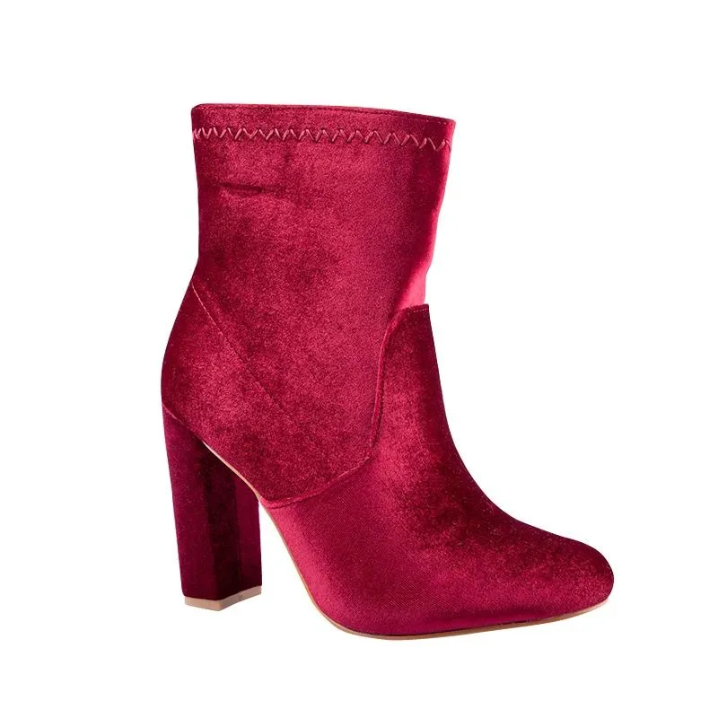 Women's Autumn/Winter Square-Heeled Velvet Ankle Boots