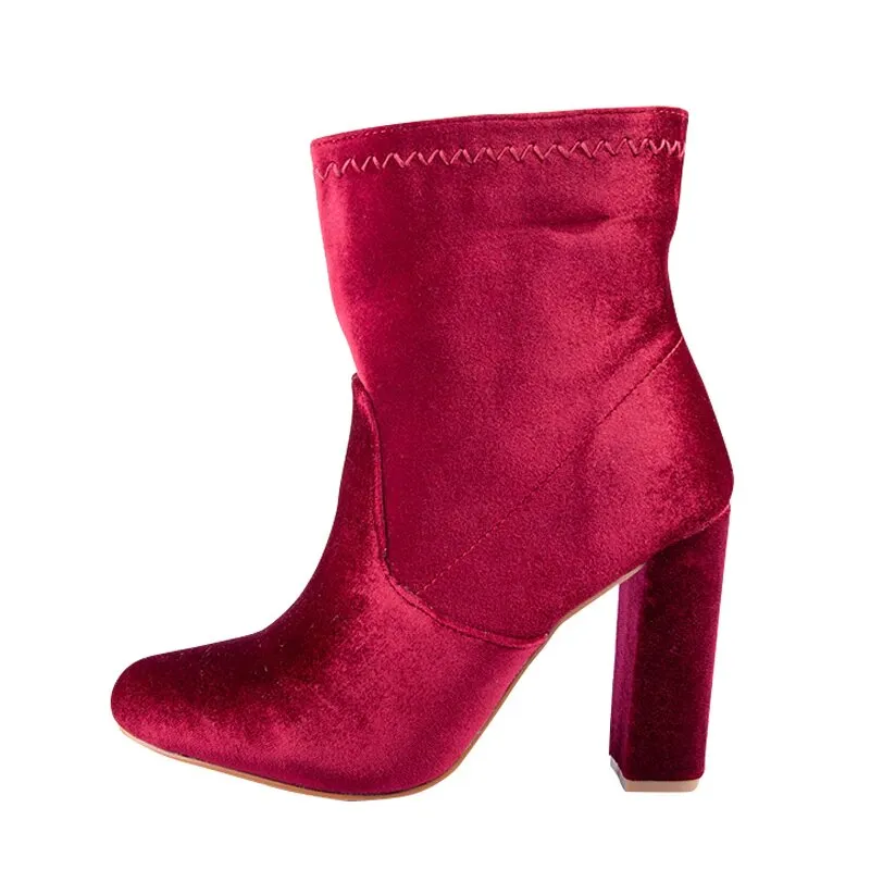 Women's Autumn/Winter Square-Heeled Velvet Ankle Boots