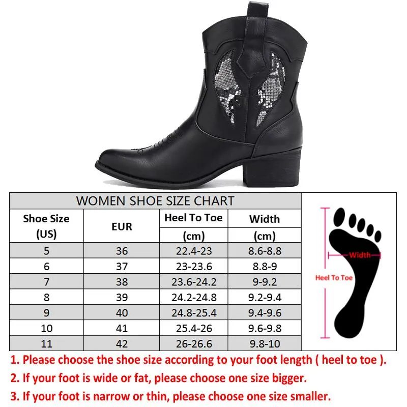 Women's Fashion Cowgirl Western Ankle Boots - Black,White