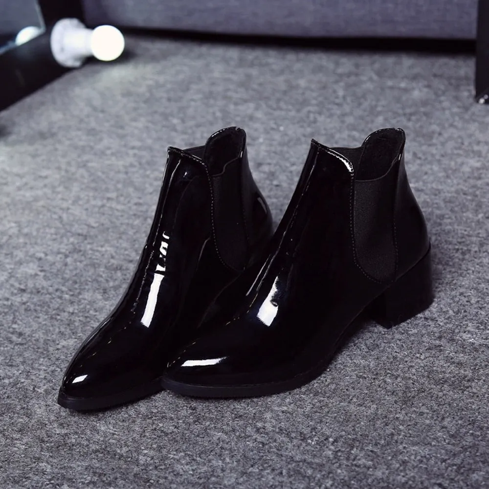 Women's Spring/Autumn Patent Leather Low-Heeled Ankle Chelsea Boots