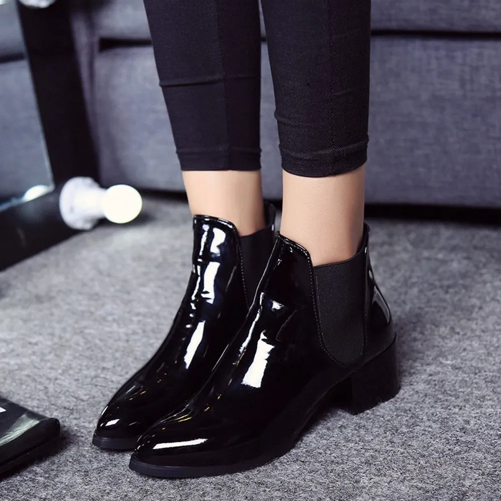 Women's Spring/Autumn Patent Leather Low-Heeled Ankle Chelsea Boots