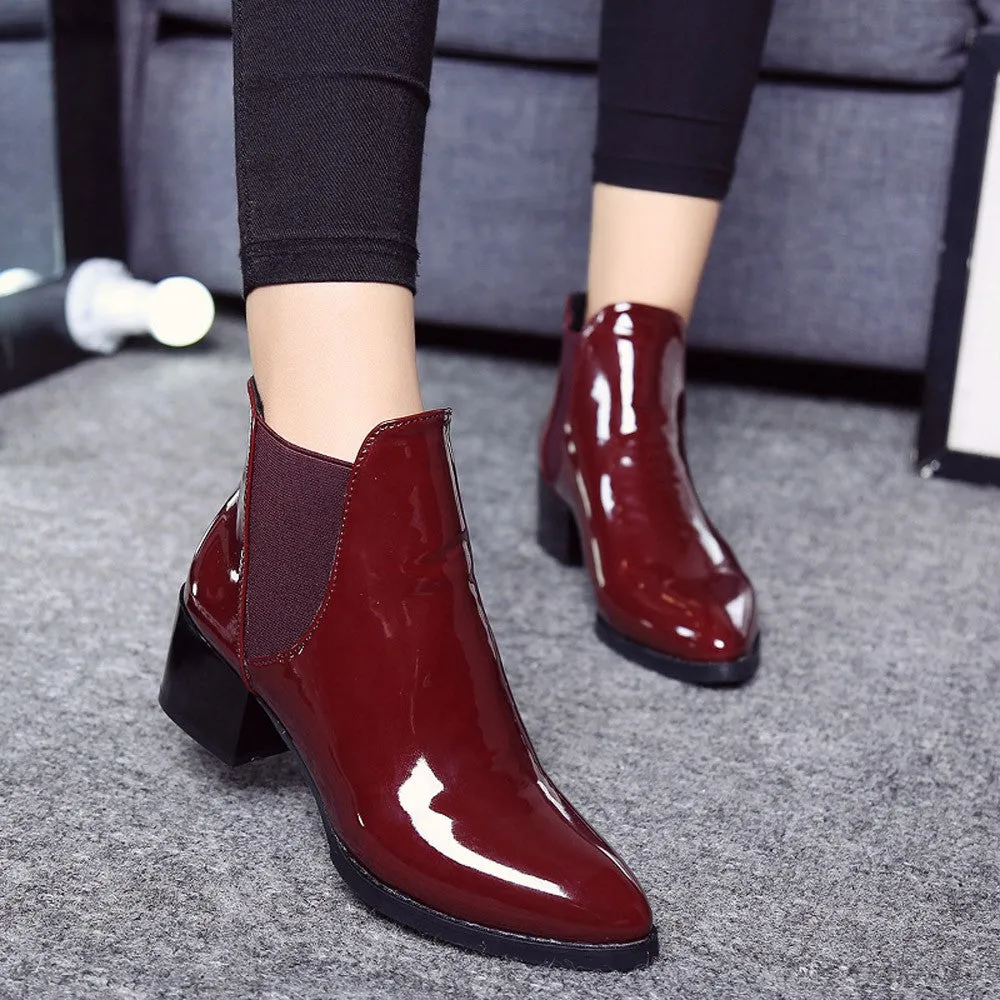 Women's Spring/Autumn Patent Leather Low-Heeled Ankle Chelsea Boots