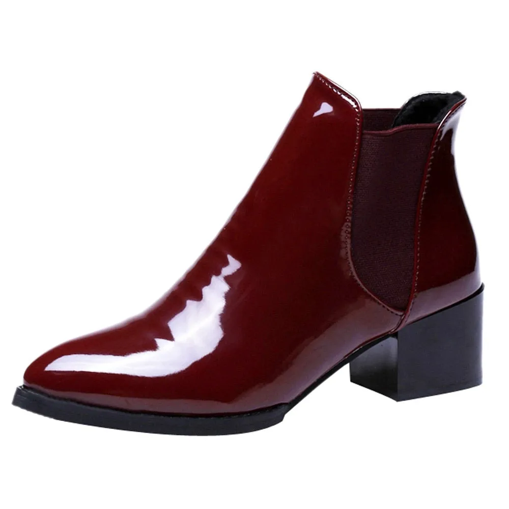 Women's Spring/Autumn Patent Leather Low-Heeled Ankle Chelsea Boots