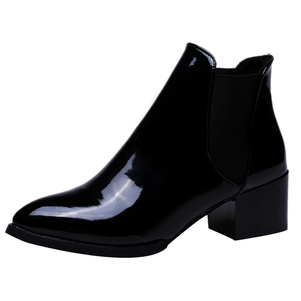 Women's Spring/Autumn Patent Leather Low-Heeled Ankle Chelsea Boots