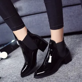 Women's Spring/Autumn Patent Leather Low-Heeled Ankle Chelsea Boots