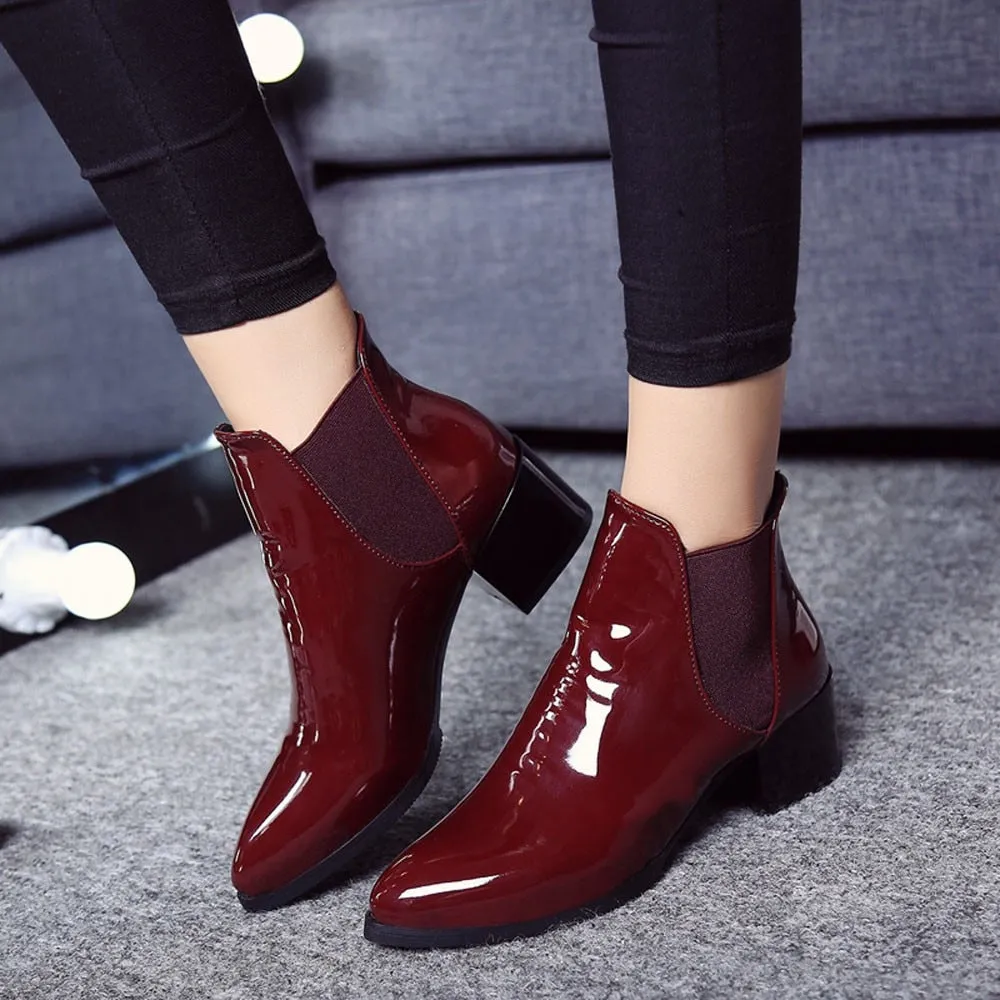 Women's Spring/Autumn Patent Leather Low-Heeled Ankle Chelsea Boots