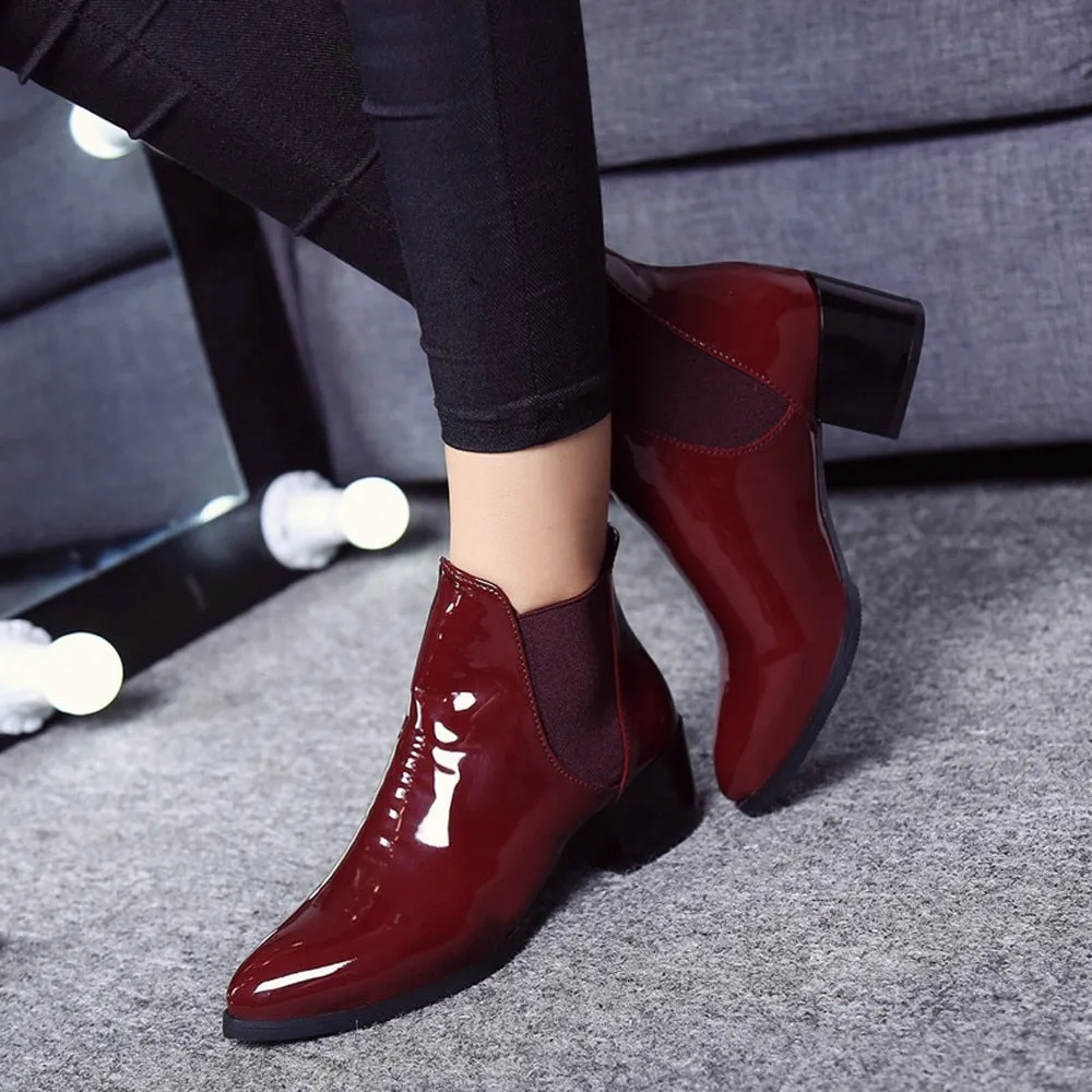 Women's Spring/Autumn Patent Leather Low-Heeled Ankle Chelsea Boots